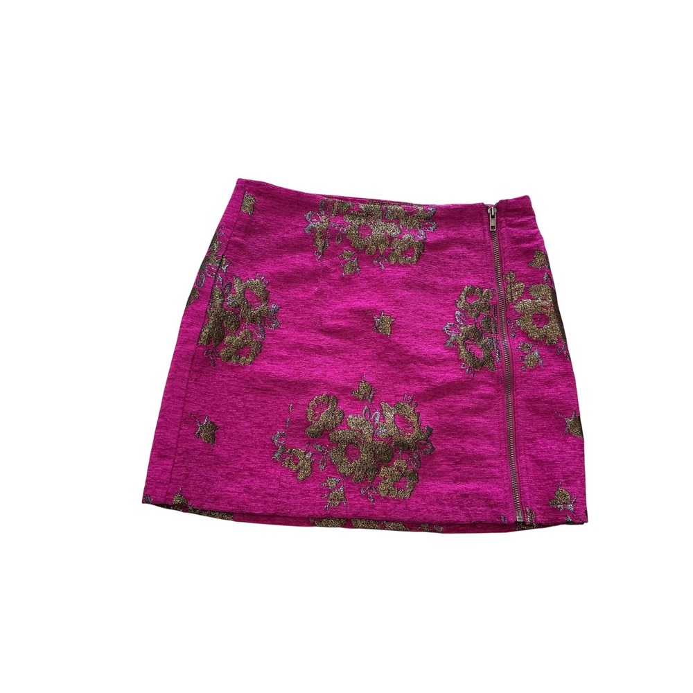 Free People Pink Gold Floral Brocade Side Zip Mini Skirt Size 4 OB1054173 - Picture 4 of 12